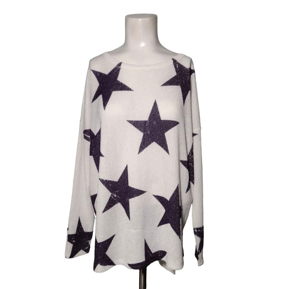 Altar'd State Burnout Star Sweater Size S White Purple Boxy Hi Lo Hem USA READ